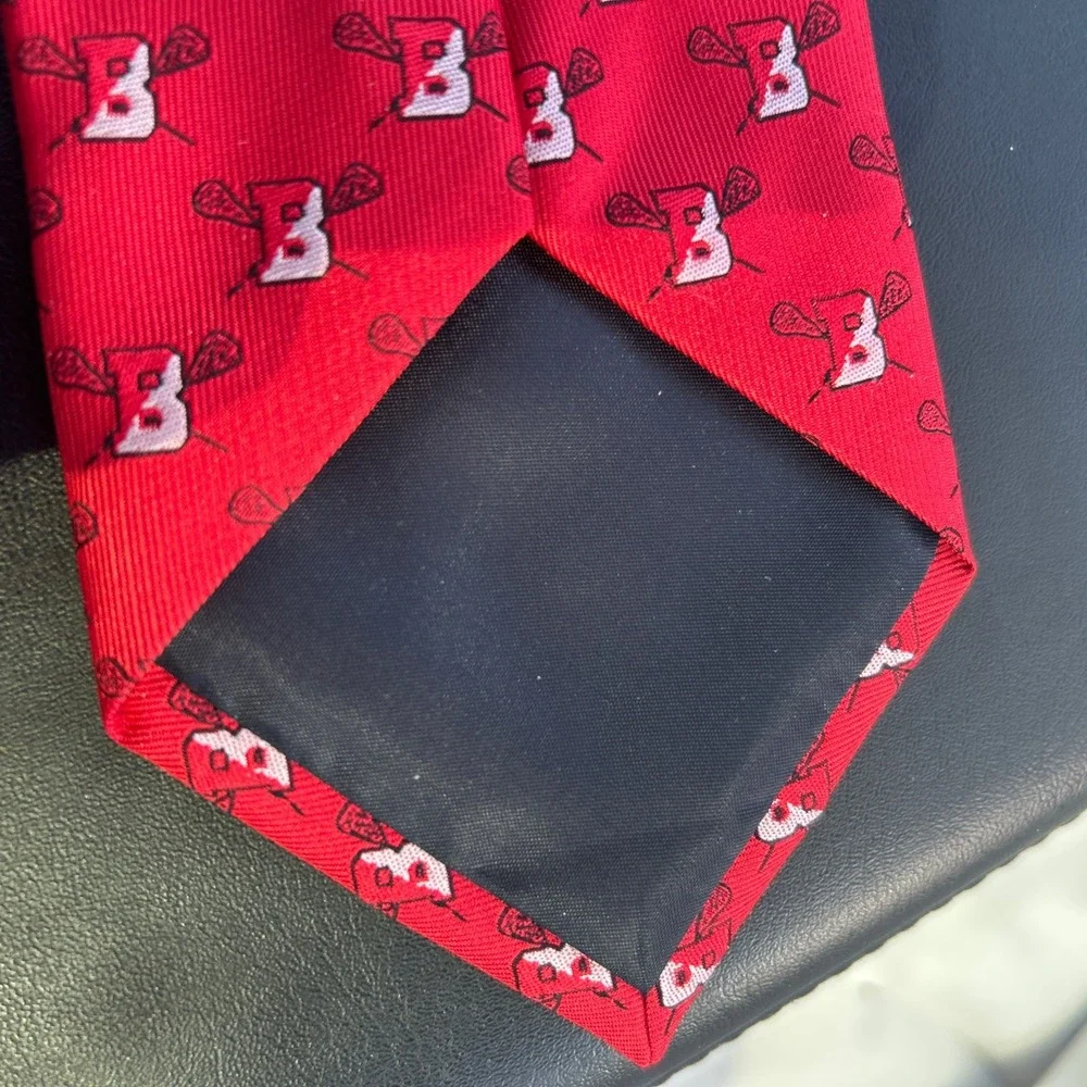 Boston Lacrosse Tie Red Silk Blend Crossed Sticks Logo Men's Necktie Custom LAX